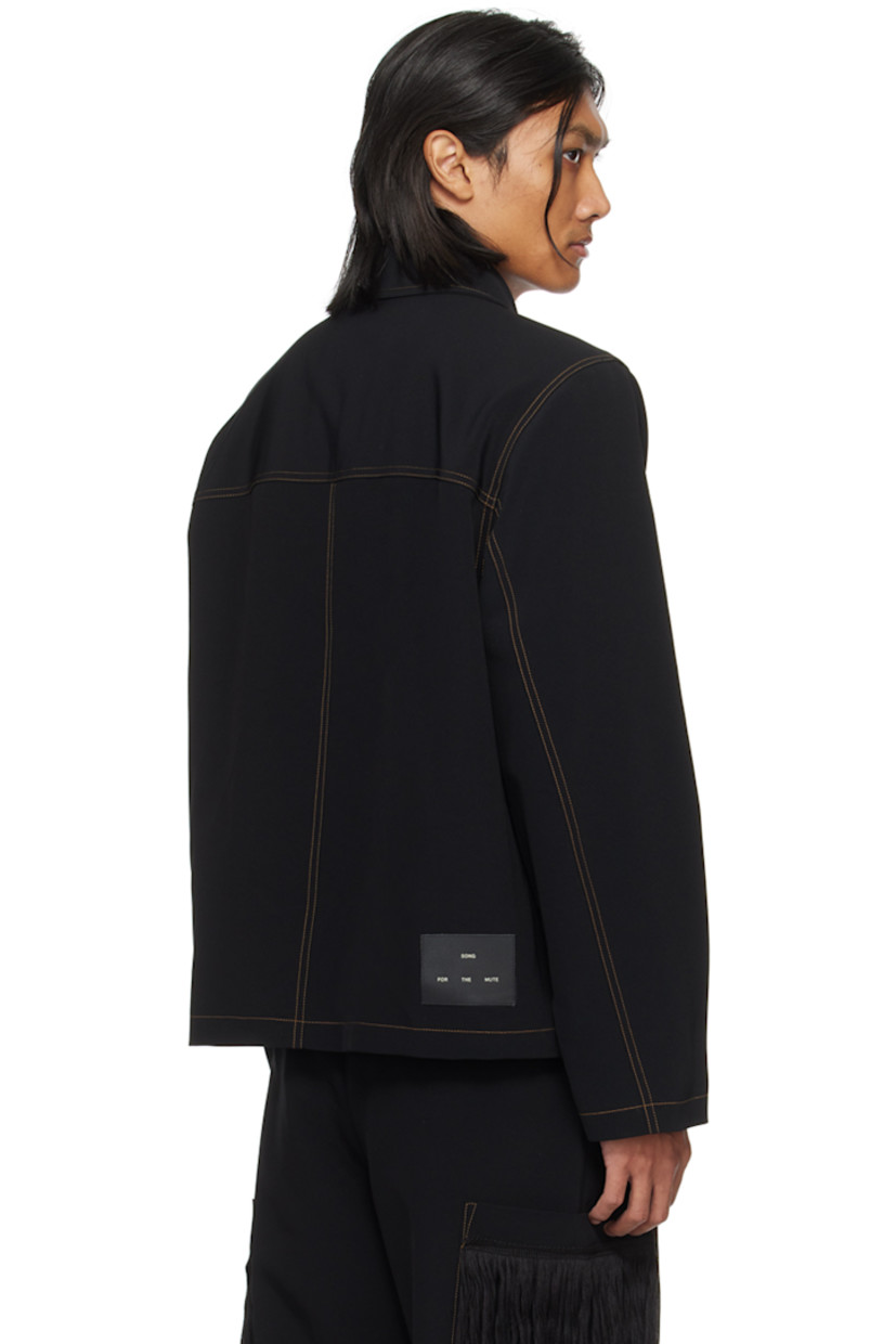 Plain-woven triacetate-and polyester-blend jacket.

· Spread collar 
· Two-way zip closure 
· Fringed detailing at patch pockets
· Seam pockets
· Full cupro satin lining 
· Contrast stitching in tan

Supplier color: Black