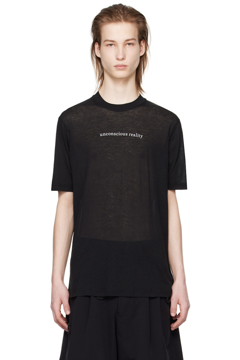Cotton- and silk-blend jersey T-Shirt.

· Rib knit crewneck
· Text printed at chest

Supplier color: Black