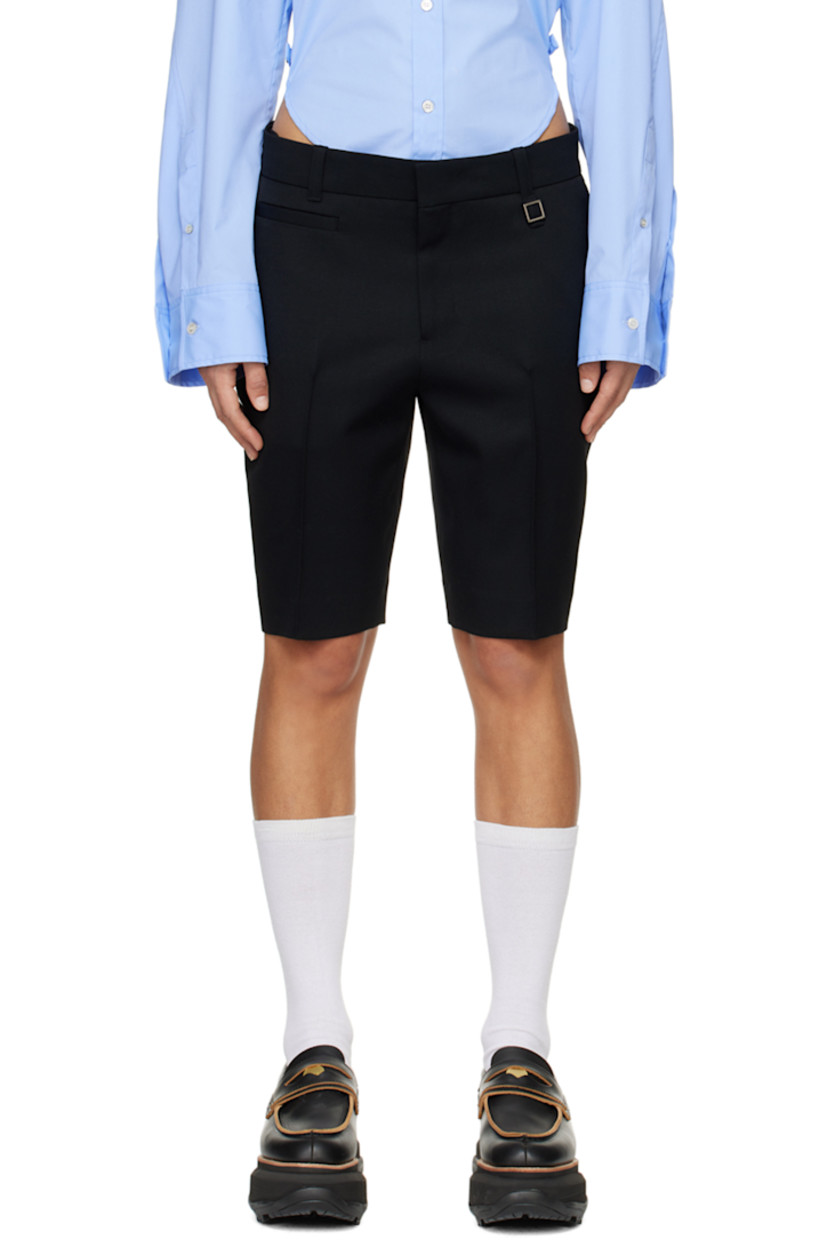Wool twill shorts.

· Belt loops
· Logo hardware at front and back waist
· Five-pocket styling
· Zip-fly
· Creased legs

Supplier color: Black