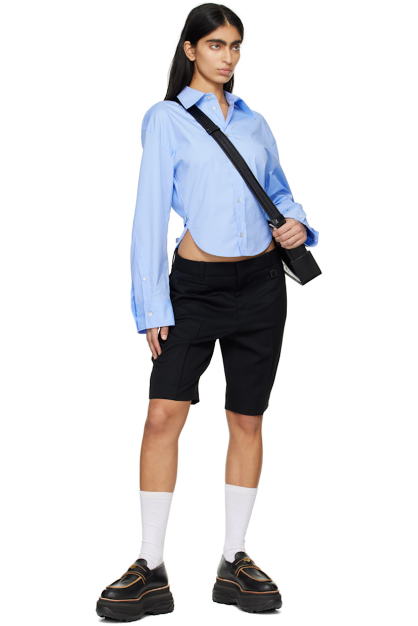 Wool twill shorts.

· Belt loops
· Logo hardware at front and back waist
· Five-pocket styling
· Zip-fly
· Creased legs

Supplier color: Black