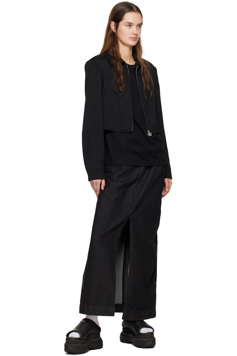 Non-stretch denim skirt. 

· Belt loops
· Five-pocket styling
· Zip-fly
· Central vent at front and back hem
· Leather logo patch at back waistband
· Logo-engraved gunmetal-tone hardware

Supplier color: Black