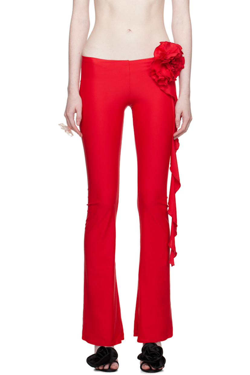Stretch polyester jersey trousers. Floral appliqué with ruffled extended trim at front.

Supplier color: Red