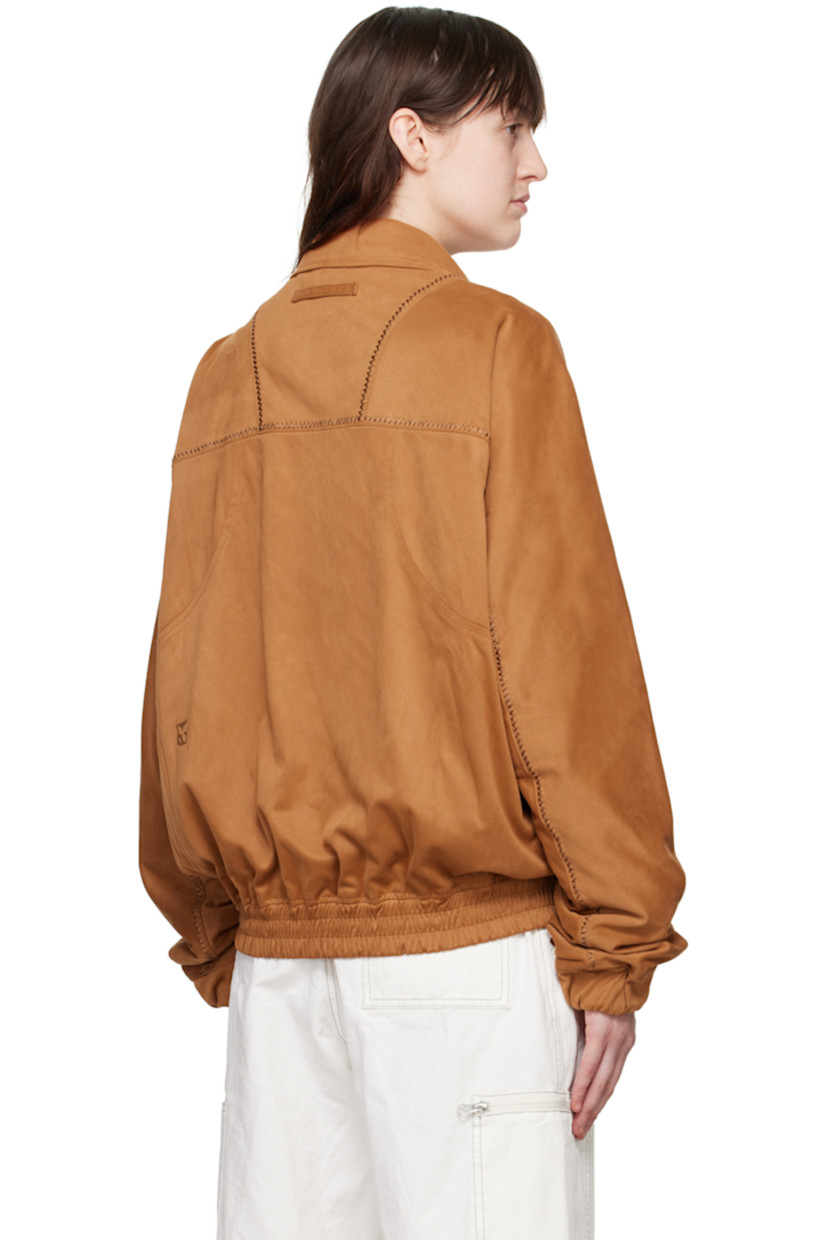 Faux-suede bomber jacket. Embroidered detailing throughout.

· Spread collar
· Two-way zip closure with press-stud placket
· Zip pockets
· Elasticized hem and cuffs
· Yoke sleeves
· Locker loop at back yoke
· Logo embroidered at back
· Full satin lining
· Logo-engraved silver-tone hardware

Supplier color: Brown