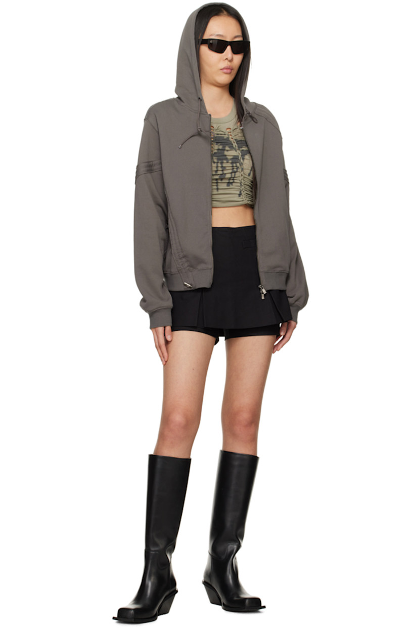 Stretch TENCEL™ jersey T-shirt. Braided detailing and ruching throughout.

· Crewneck
· Graphic printed at front
· Rolled edge at cropped hem
· Raglan cap sleeves

Supplier color: Khaki
