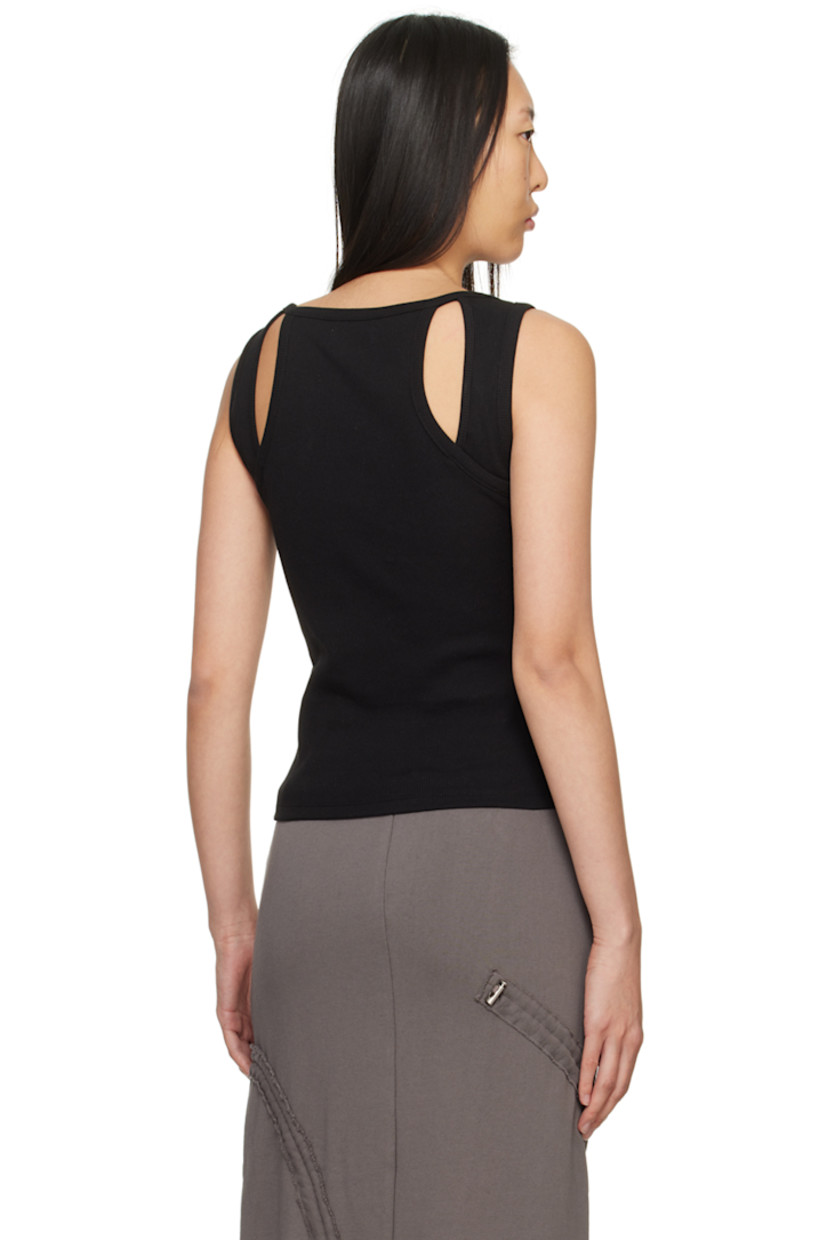 Cotton- and polyester-blend ribbed jersey tank top. 

· Boat neck 
· Logo plaque at hem 
· Cutouts at back 

Supplier color: Black