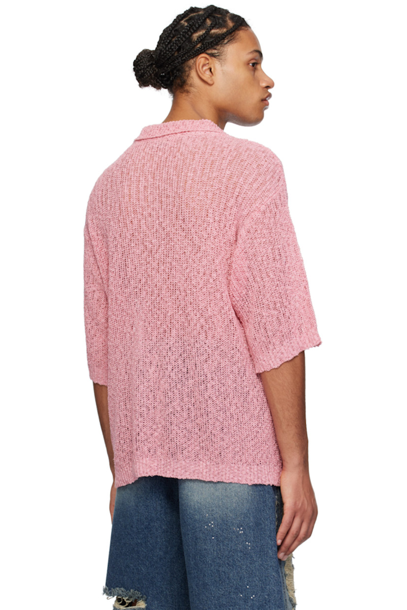 Open knit cotton-blend polo. 

· Spread collar
· Three-button placket
· Rib knit hem and cuffs 
· Flap pocket at side seam 

Supplier color: Pink
