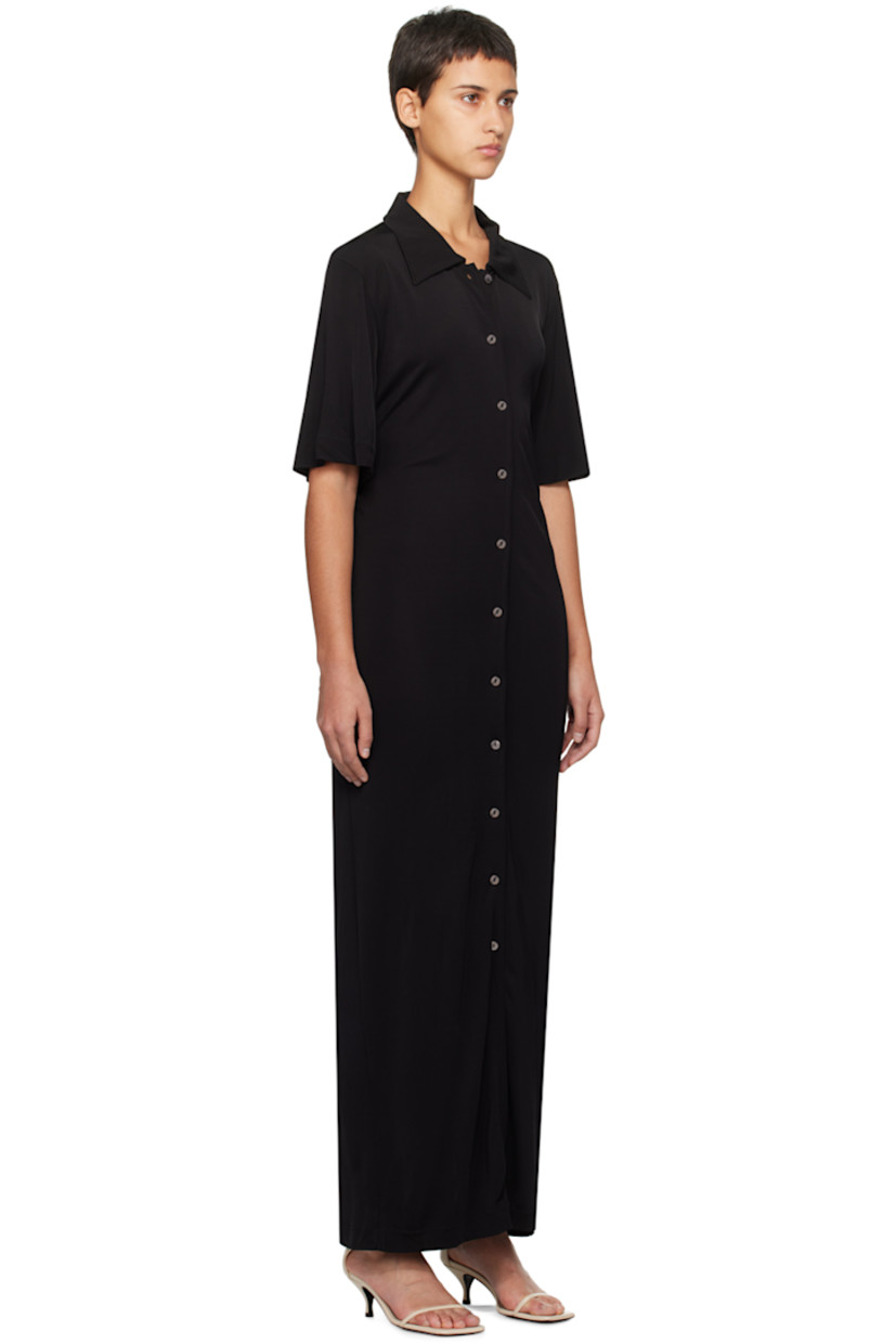Viscose jersey dress.

· Spread collar
· Button closure
· Drawstring at low back
· Unlined

Supplier color: Black