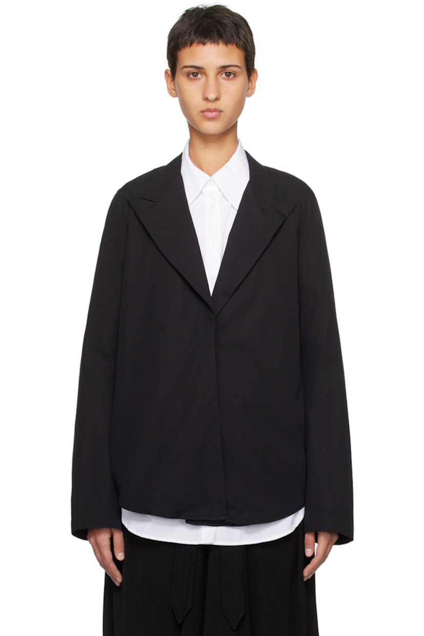 Cotton poplin blazer.

· Peaked lapel
· Self-tie fastening at open front
· Curved hem
· Unlined

Supplier color: Black