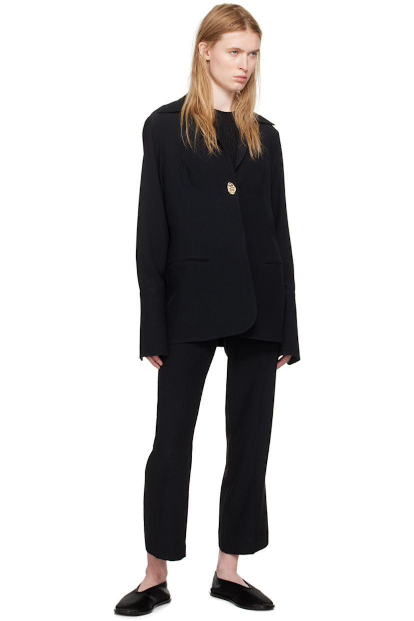 Lightweight loose-fit straight-leg viscose- and acetate-blend crepe trousers. 

· Low-rise 
· Four-pocket styling
· Zip-fly 
· Creased legs
· Cropped cuffs
· Unlined

Supplier color: Black