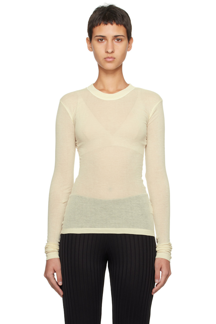 Semi-sheer cotton jersey T-shirt.

· Crewneck
· Central seam at back

Supplier color: Cream