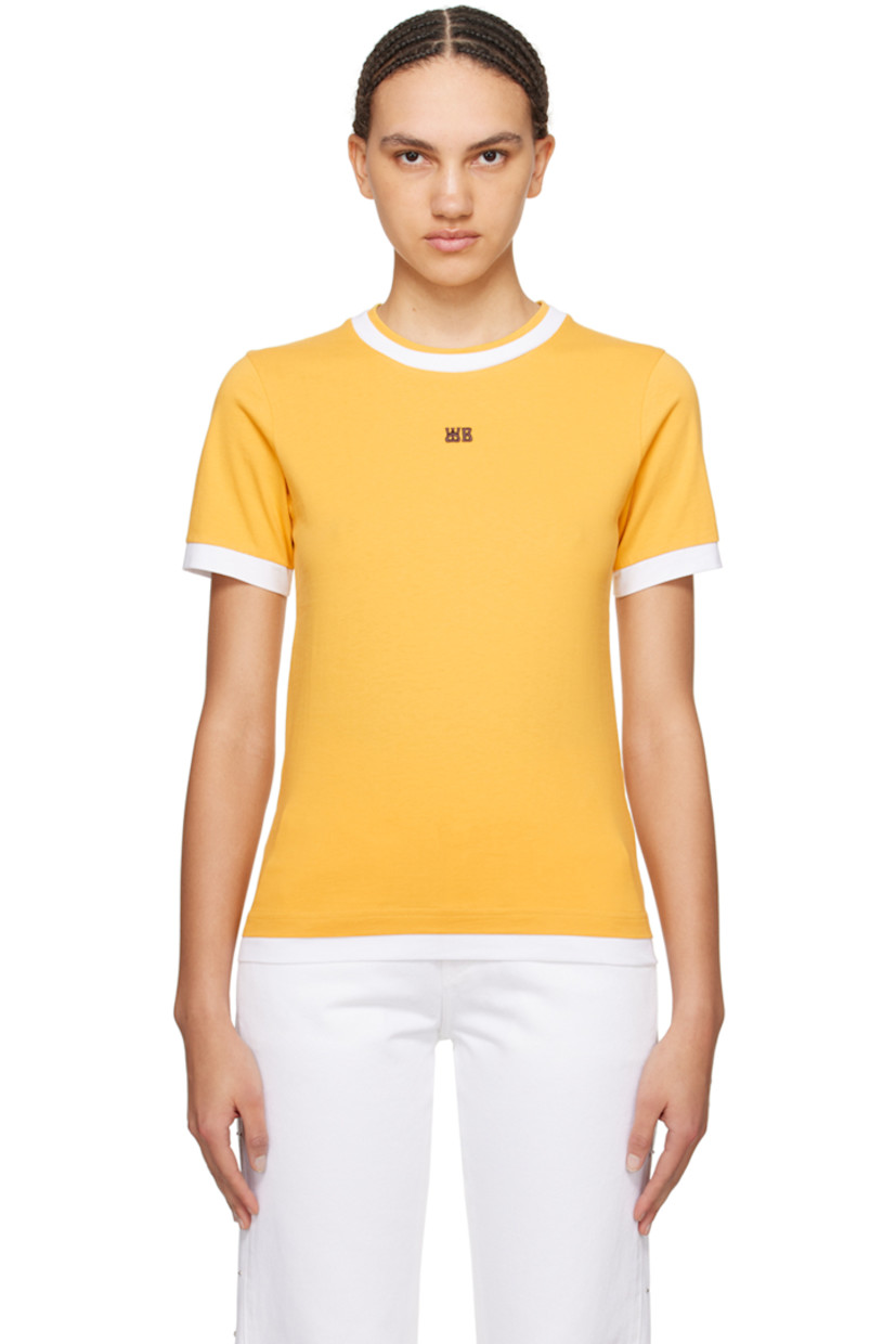 Organic cotton jersey T-shirt. 

· Layered construction
· Crewneck
· Logo embroidered at chest
· Embroidered graphic patch at sleeve
· Logo printed at back collar

Supplier color: Turmeric