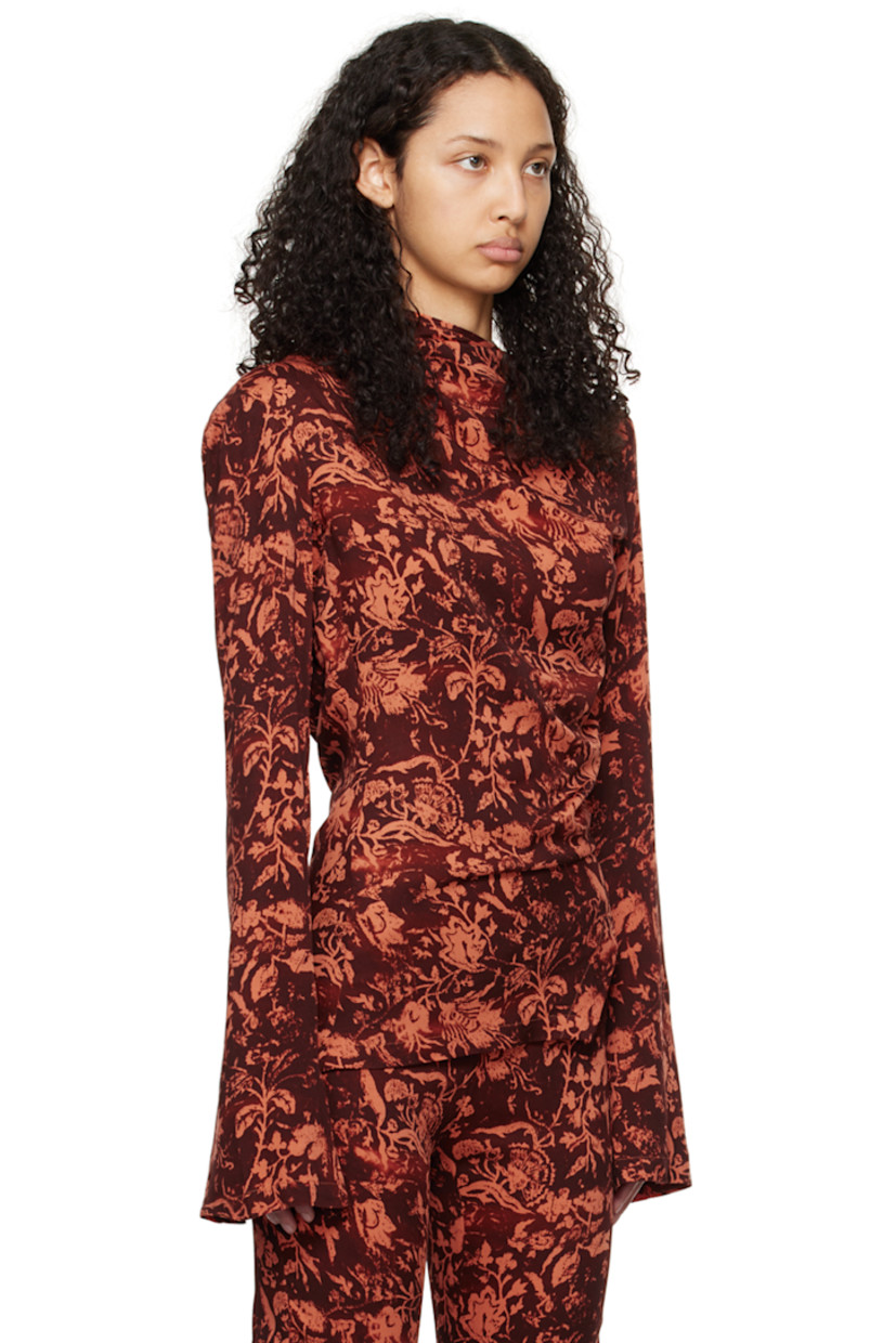 Viscose twill blouse. Floral pattern printed throughout. 

· Boat neck
· Asymmetric hem
· Cutout at back with hook-eye fastening 

Supplier color: Brown/Orange