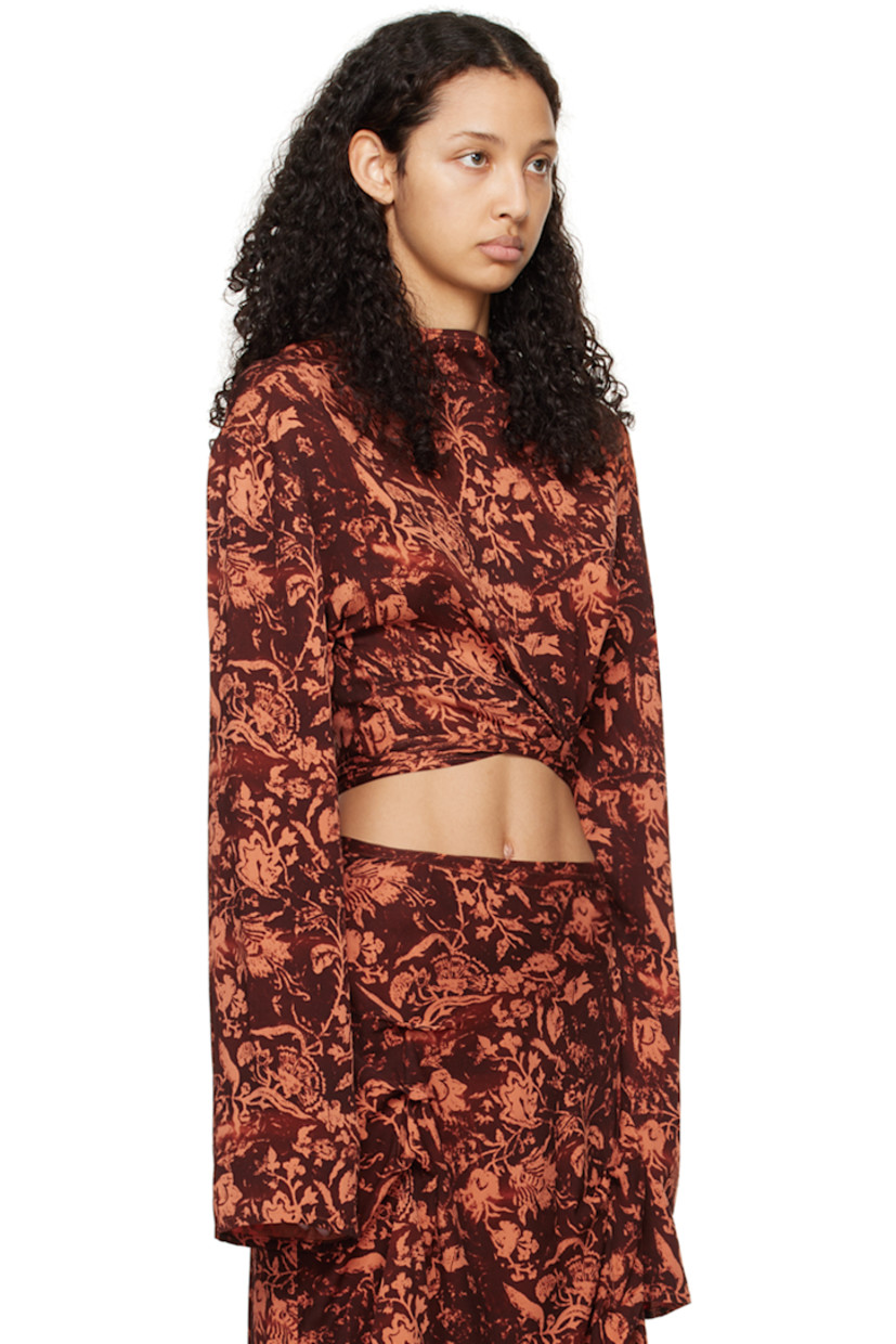 Viscose twill T-shirt. Floral pattern printed throughout. 

· Crewneck
· Self-tie straps at cropped hem

Supplier color: Brown/Orange