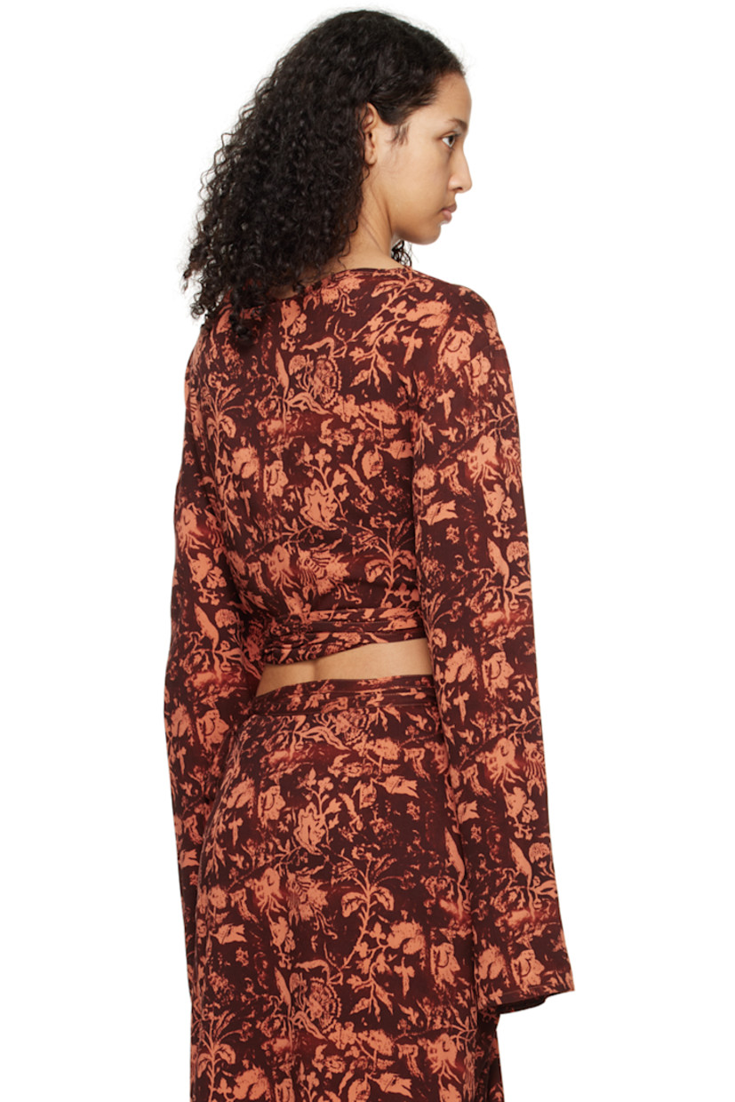Viscose twill T-shirt. Floral pattern printed throughout. 

· Crewneck
· Self-tie straps at cropped hem

Supplier color: Brown/Orange
