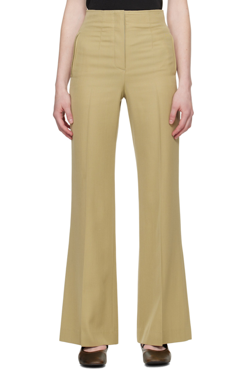 Flared viscose- and virgin wool-blend gabardine trousers. 

· Four-pocket styling
· Zip-fly
· Creased legs

Supplier color: Greyish khaki