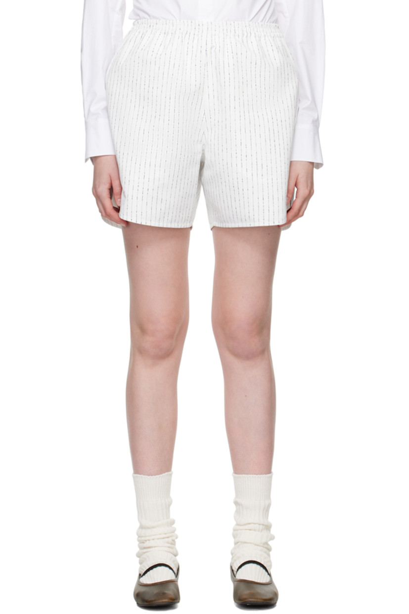 Relaxed-fit lightweight polyester taffeta shorts. Stripes throughout.

· Elasticized waistband
· Three-pocket styling
· Logo hardware at front
· Curved cuffs
· Fully lined

Supplier color: Off white