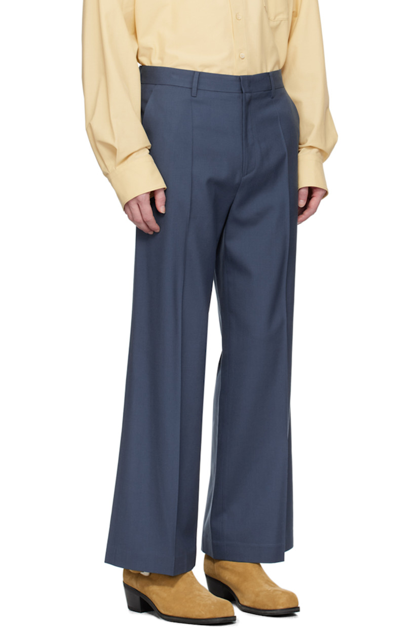 Straight-leg virgin wool broadcloth trousers. 

· Belt loops
· Four-pocket styling
· Zip-fly
· Creased legs

Supplier color: Smoke blue