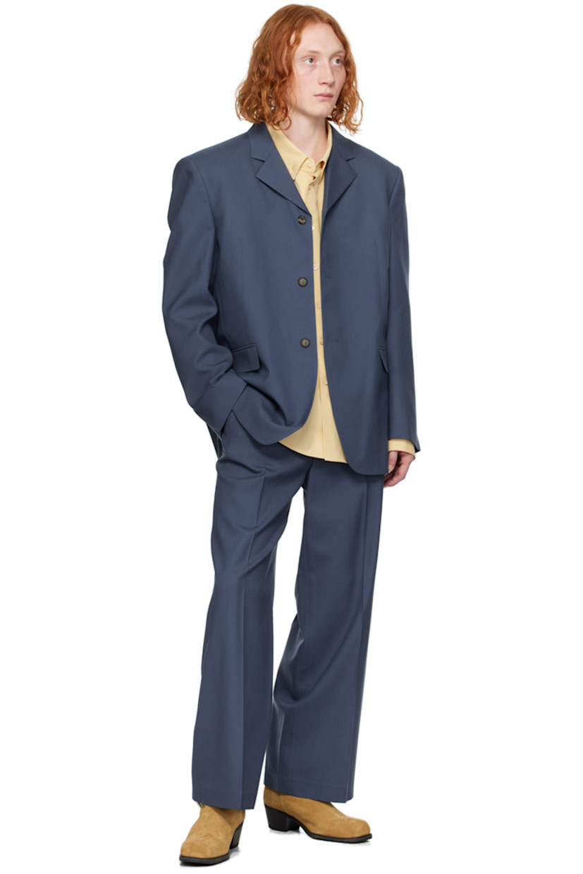 Straight-leg virgin wool broadcloth trousers. 

· Belt loops
· Four-pocket styling
· Zip-fly
· Creased legs

Supplier color: Smoke blue
