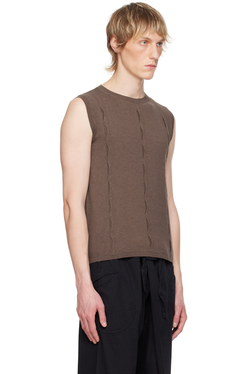 Knit viscose-blend tank top

· Rib knit crewneck, hem, and armscyes
· Inverted pleats at front

Supplier color: Brown