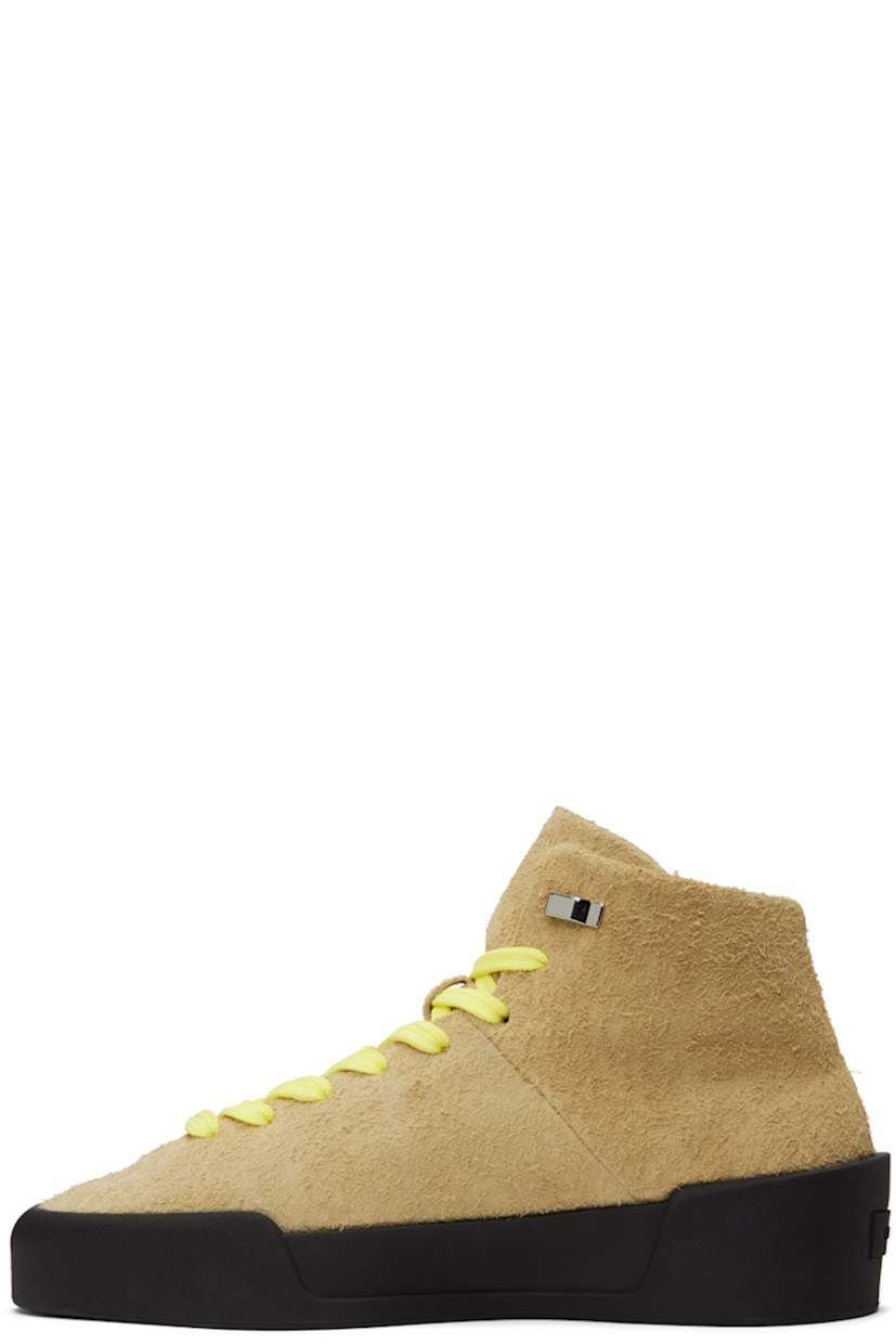 High-top textured suede sneakers in beige.

· Lace-up closure
· Padded tongue and collar
· Rubberized logo patch at heel counter
· Suede lining
· Smooth rubber sole

Supplier color: Sand
