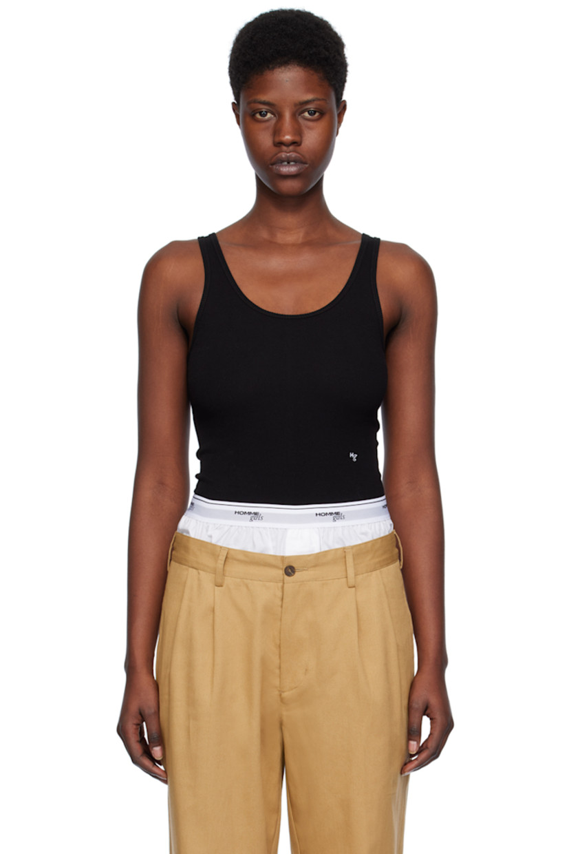 Stretch rib knit cotton-blend bodysuit. 

· Scoop neck
· Logo embroidered at front
· Press-stud closure at bottom

Supplier color: Black