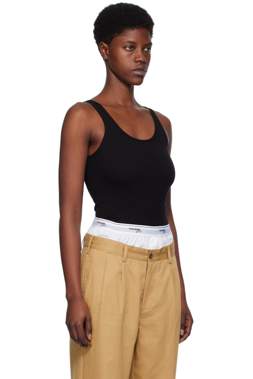 Stretch rib knit cotton-blend bodysuit. 

· Scoop neck
· Logo embroidered at front
· Press-stud closure at bottom

Supplier color: Black