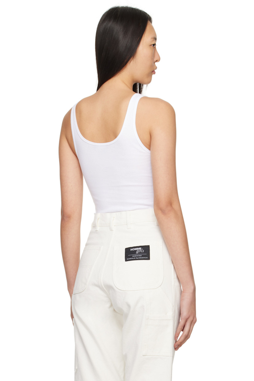 Stretch cotton ribbed jersey bodysuit.

· Scoop neck
· Logo embroidered at front
· Press-stud fastening at bottom

Supplier color: White