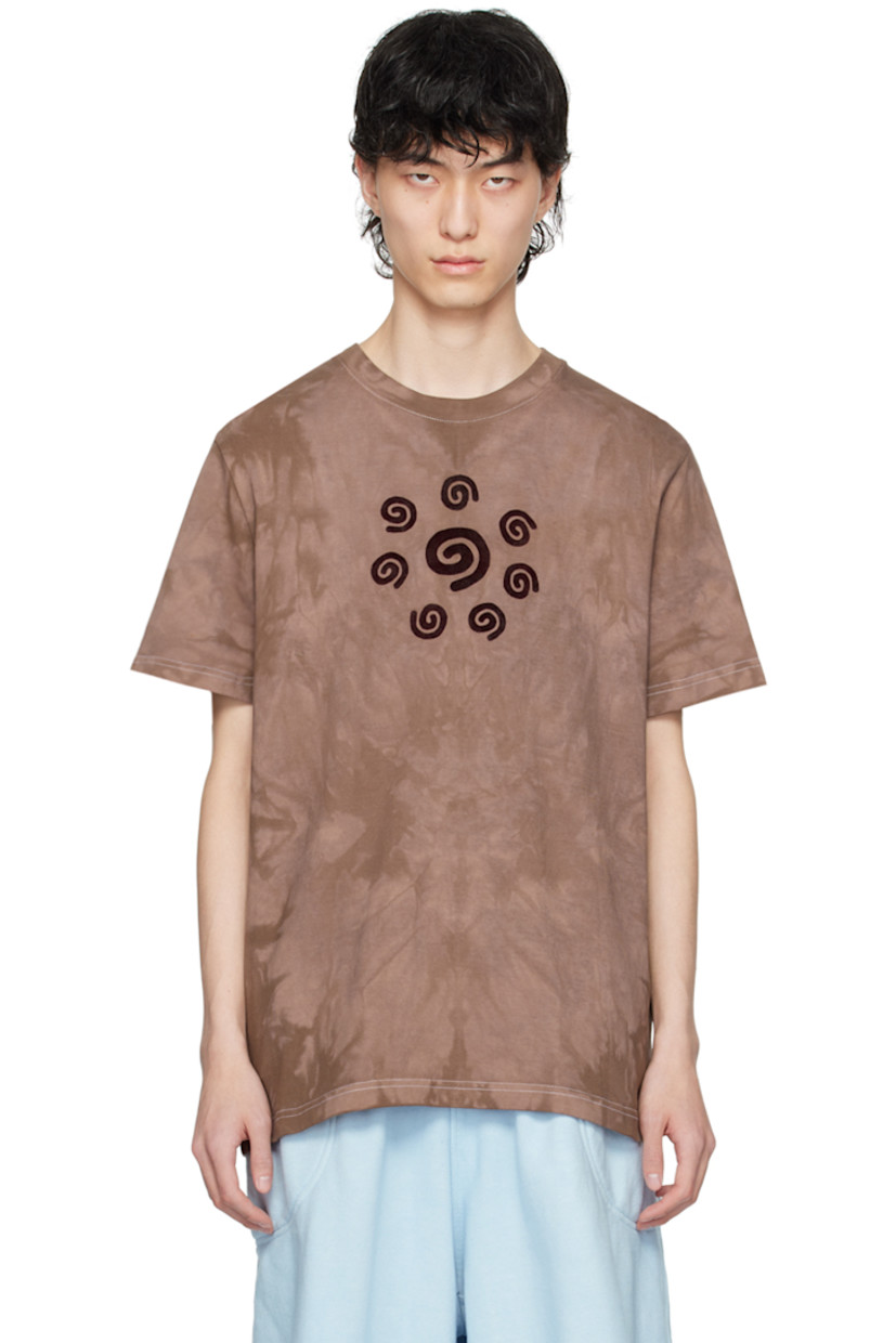Garment-dyed cotton jersey T-shirt. Fading throughout. 

· Rib knit crewneck
· Graphics flocked at front 
· Contrast stitching in white 

Supplier color: Dark brown garment dye