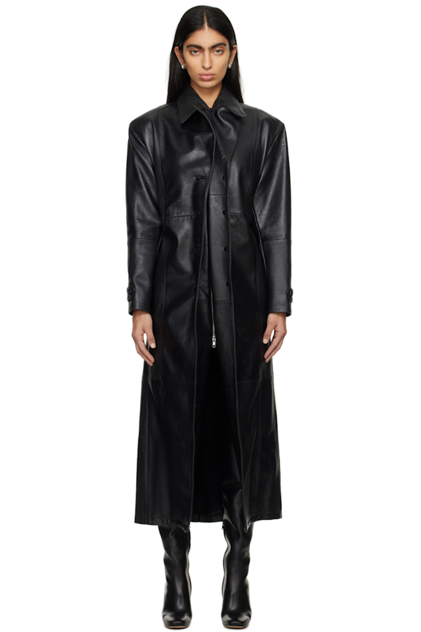 Buffed leather coat. Gathering throughout.

· Notched lapel
· Zip closure with button placket
· Button tabs at cuffs 
· Full cupro satin lining

Supplier color: Black