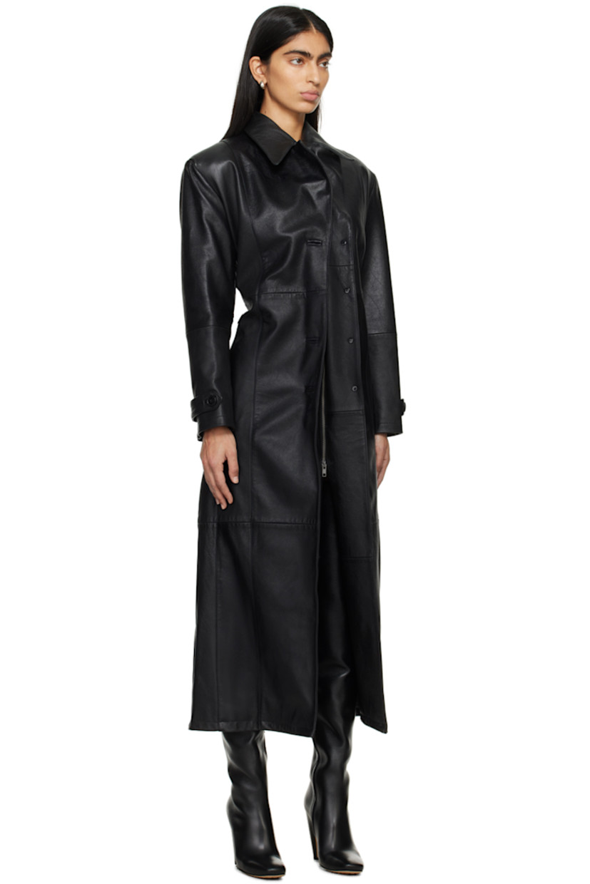 Buffed leather coat. Gathering throughout.

· Notched lapel
· Zip closure with button placket
· Button tabs at cuffs 
· Full cupro satin lining

Supplier color: Black