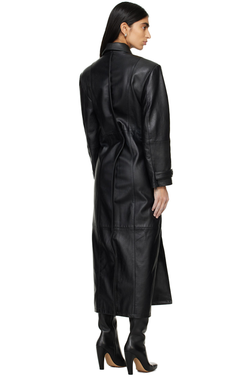 Buffed leather coat. Gathering throughout.

· Notched lapel
· Zip closure with button placket
· Button tabs at cuffs 
· Full cupro satin lining

Supplier color: Black