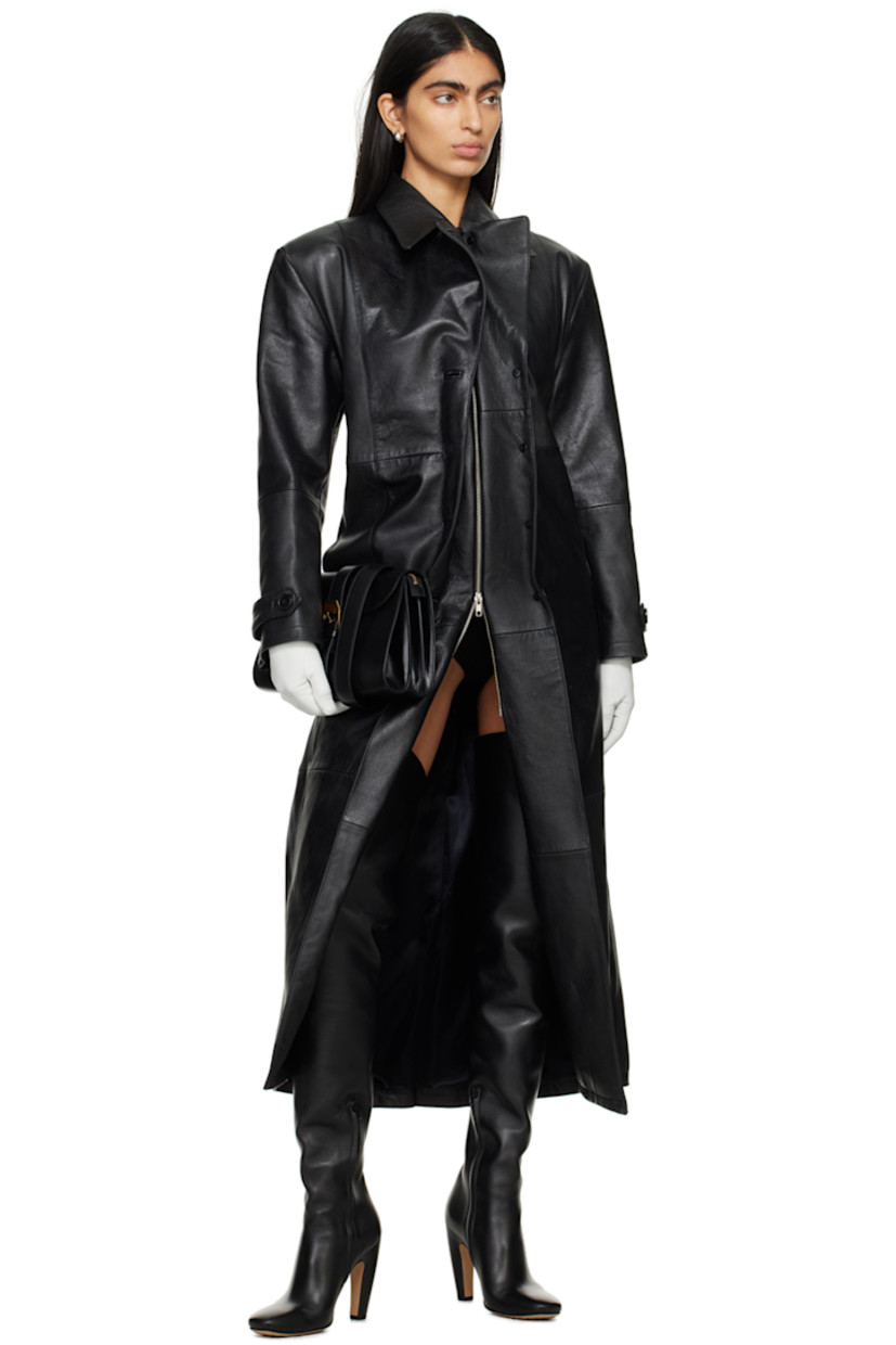 Buffed leather coat. Gathering throughout.

· Notched lapel
· Zip closure with button placket
· Button tabs at cuffs 
· Full cupro satin lining

Supplier color: Black
