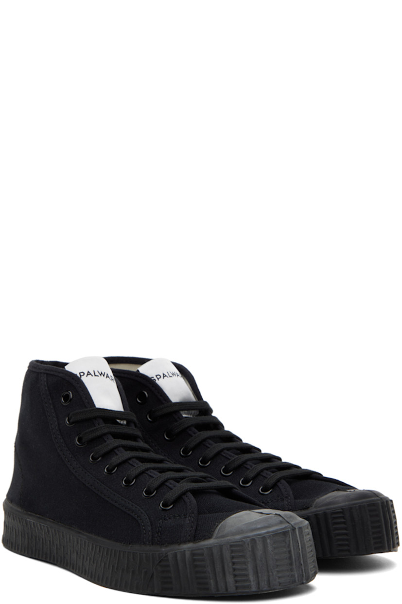 Mid-top cotton canvas sneakers in black.

· Rubber cap toe
· Lace-up closure
· Logo patch at tongue
· Rubberized eyelets at inner side
· Logo printed at padded footbed
· Textured rubber midsole
· Treaded rubber sole

Supplier color: Black