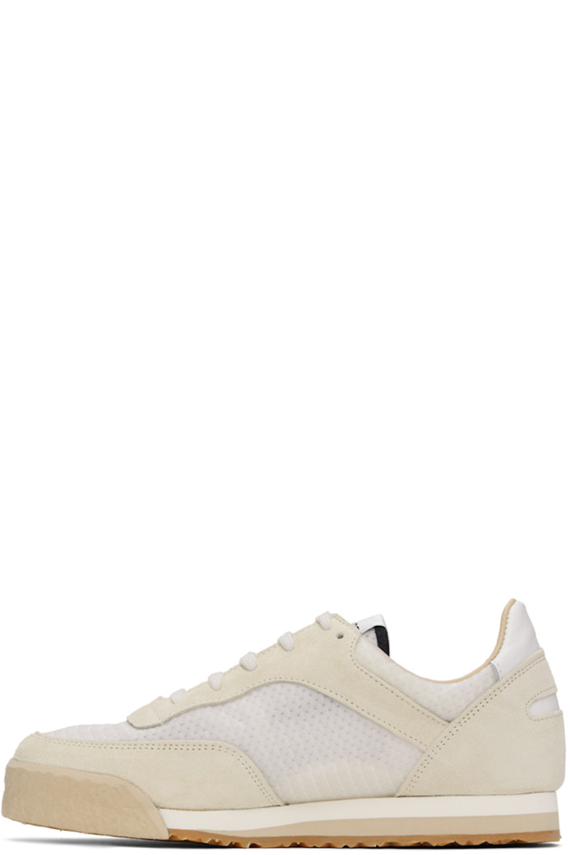 Low-top suede and semi-transparent ripstop sneakers in white and beige.

· Lace-up closure
· Logo patch at tongue
· Padded collar
· Grained calfskin and mesh lining
· Foam rubber midsole
· Treaded rubber sole

Supplier color: White