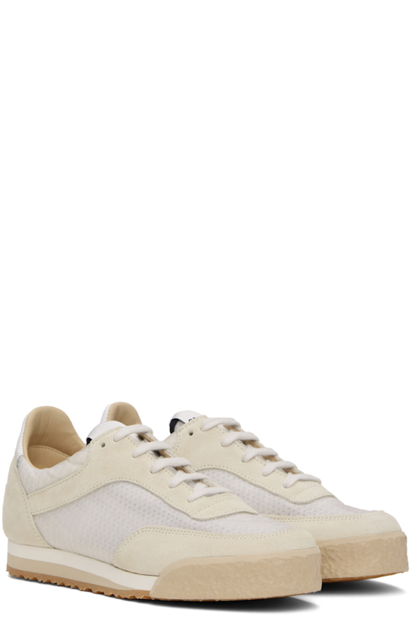 Low-top suede and semi-transparent ripstop sneakers in white and beige.

· Lace-up closure
· Logo patch at tongue
· Padded collar
· Grained calfskin and mesh lining
· Foam rubber midsole
· Treaded rubber sole

Supplier color: White