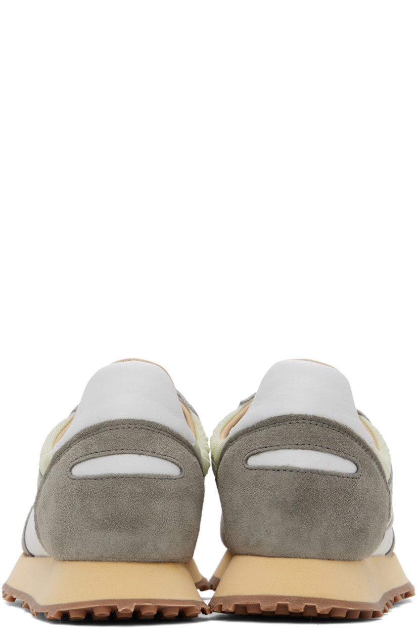 Low-top paneled suede, nubuck, and mesh sneakers in green and gray.

· Lace-up closure
· Logo patch at padded tongue
· Padded collar
· Logo-embossed padded calfskin footbed 
· Buffed calfskin and mesh lining
· Foam rubber midsole
· Treaded rubber outsole

Supplier color: Soap