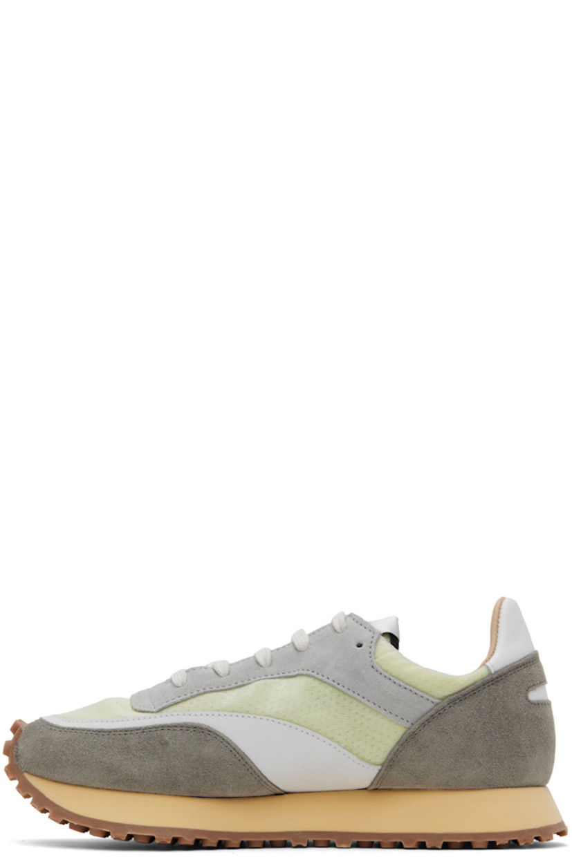 Low-top paneled suede, nubuck, and mesh sneakers in green and gray.

· Lace-up closure
· Logo patch at padded tongue
· Padded collar
· Logo-embossed padded calfskin footbed 
· Buffed calfskin and mesh lining
· Foam rubber midsole
· Treaded rubber outsole

Supplier color: Soap