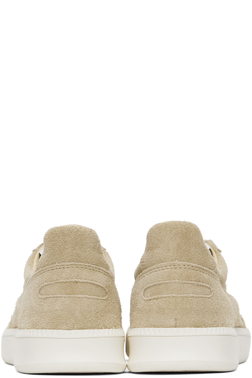 Low-top calfskin suede sneakers in beige.

· Lace-up closure
· Logo patch at mesh tongue
· Padded collar
· Perforated detailing at inner side 
· Grained calfskin and mesh lining
· Treaded rubber sole

Supplier color: Sand