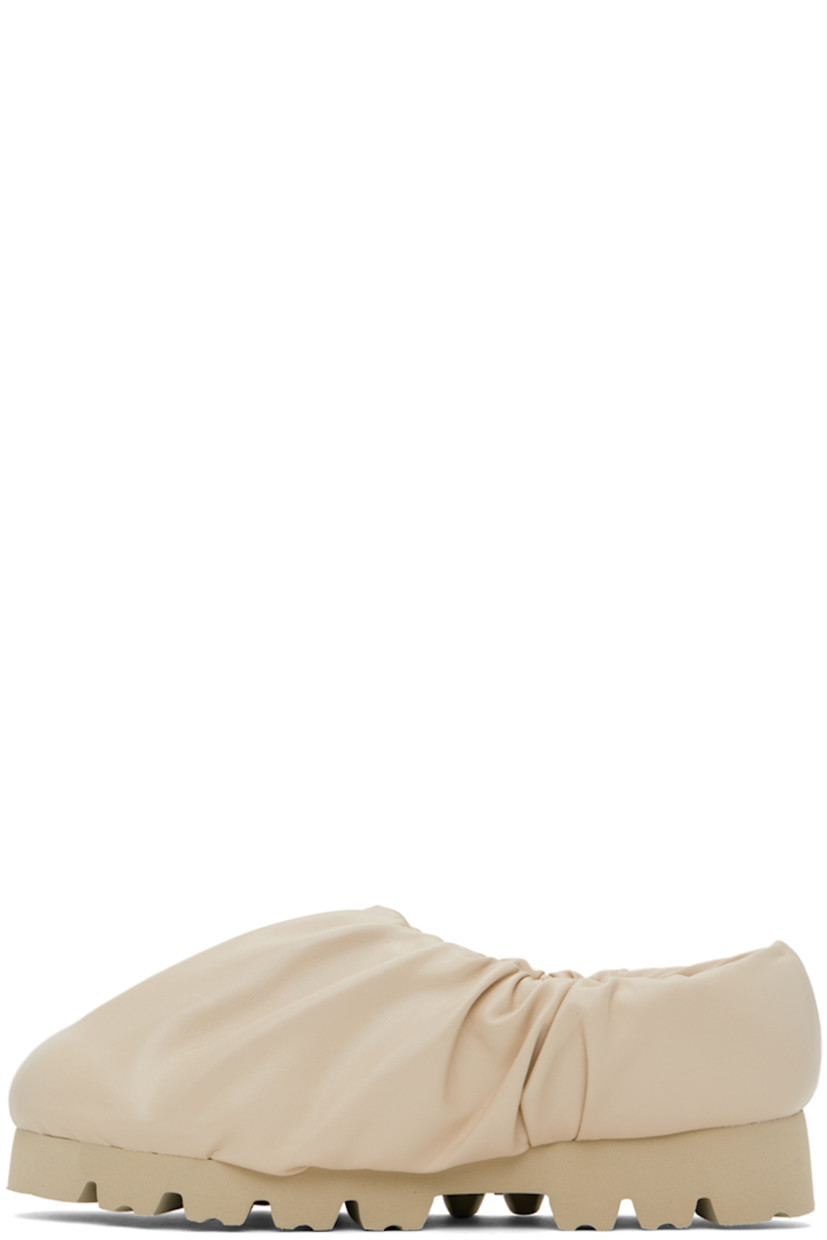 Buffed faux-leather loafers in beige. 

· Gathering throughout
· Logo printed at padded footbed
· Jersey lining 
· Treaded EVA foam rubber platform sole
· Platform: H1.5"

Supplier color: Beige