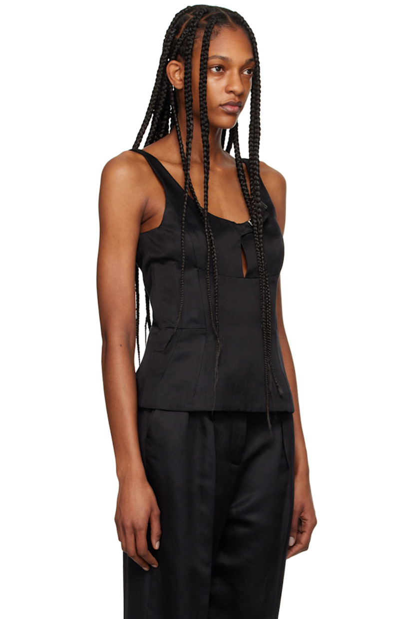 Silk- and linen-blend twill camisole.

· Pin-buckle tab at scoop neck
· Keyhole at chest
· Boning at bodice
· Zip closure at back

Supplier color: Black