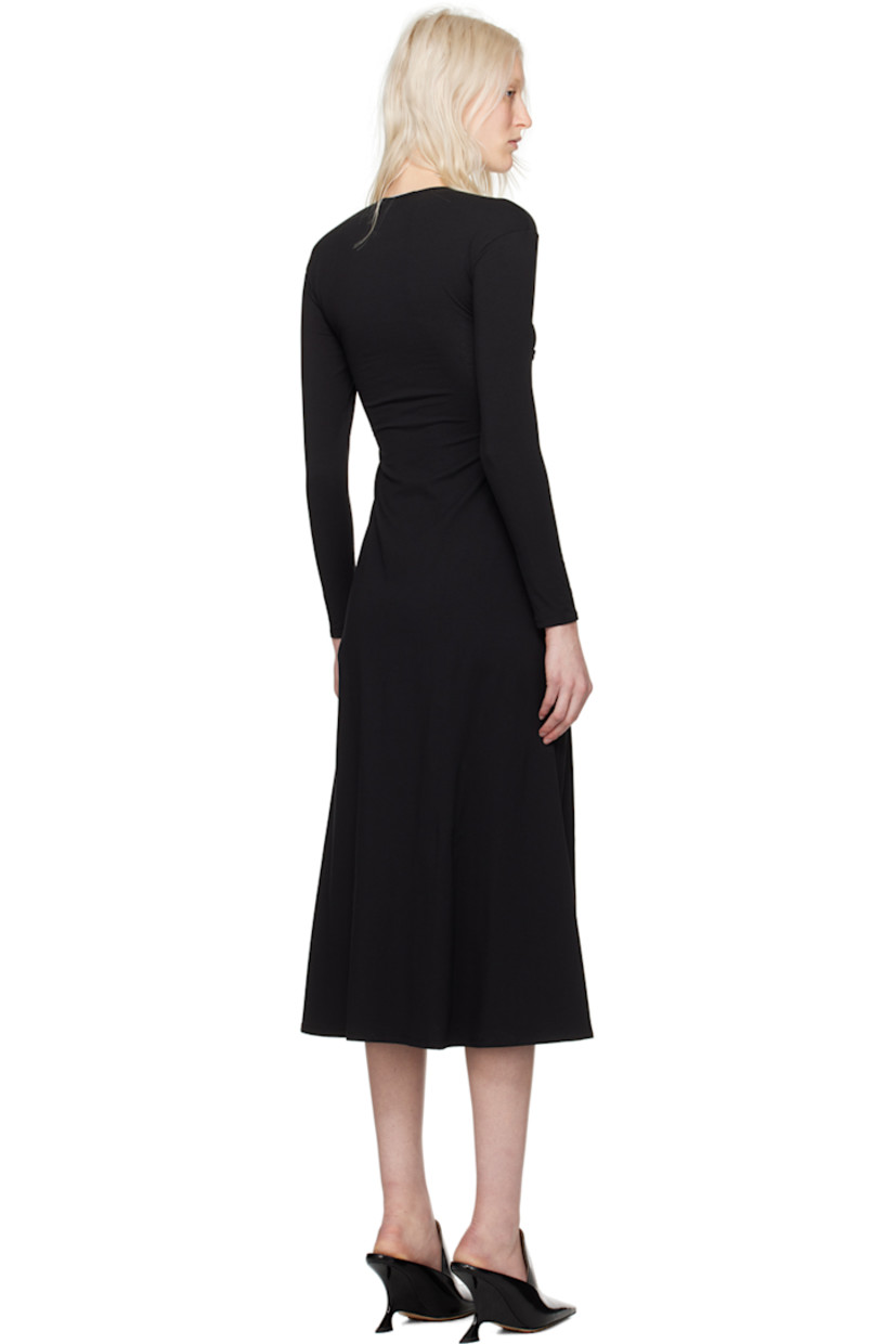 Stretch cotton jersey dress. Gathering throughout.

· Sweetheart neck
· Cutout at front
· Flared hem
· Boning at side seams

Supplier color: Black