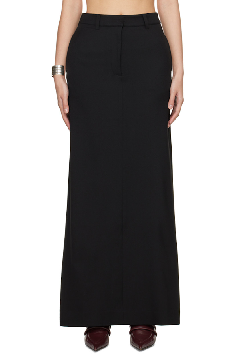 Plain-woven stretch polyester-blend skirt.

· High-rise
· Belt loops
· Two-pocket styling
· Zip-fly
· Darts at back waistband
· Central vent at back hem

Supplier color: Black