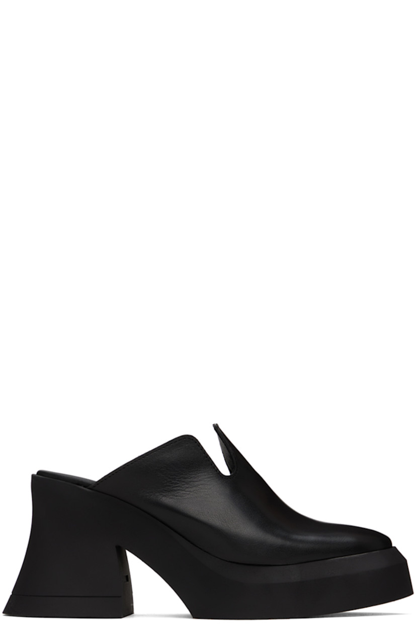 Handcrafted grained leather slip-on heels in black.

· Cutout at vamp
· Padded footbed
· Rubber block heel
· Rubber platform sole
· Platform: H1.5"
· Heel: H3.5"

Supplier color: Black