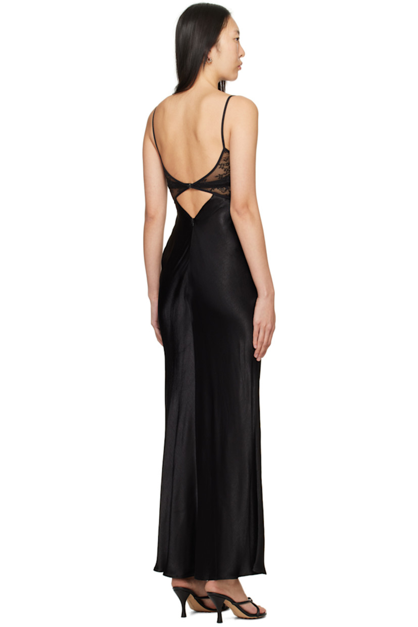 Bias-cut viscose twill dress. Stretch nylon lace trim throughout.

· Layered construction
· V-neck
· Cutout at chest and back
· Adjustable spaghetti straps
· Hook-eye fastening at back
· Concealed zip closure at back

Supplier color: Black