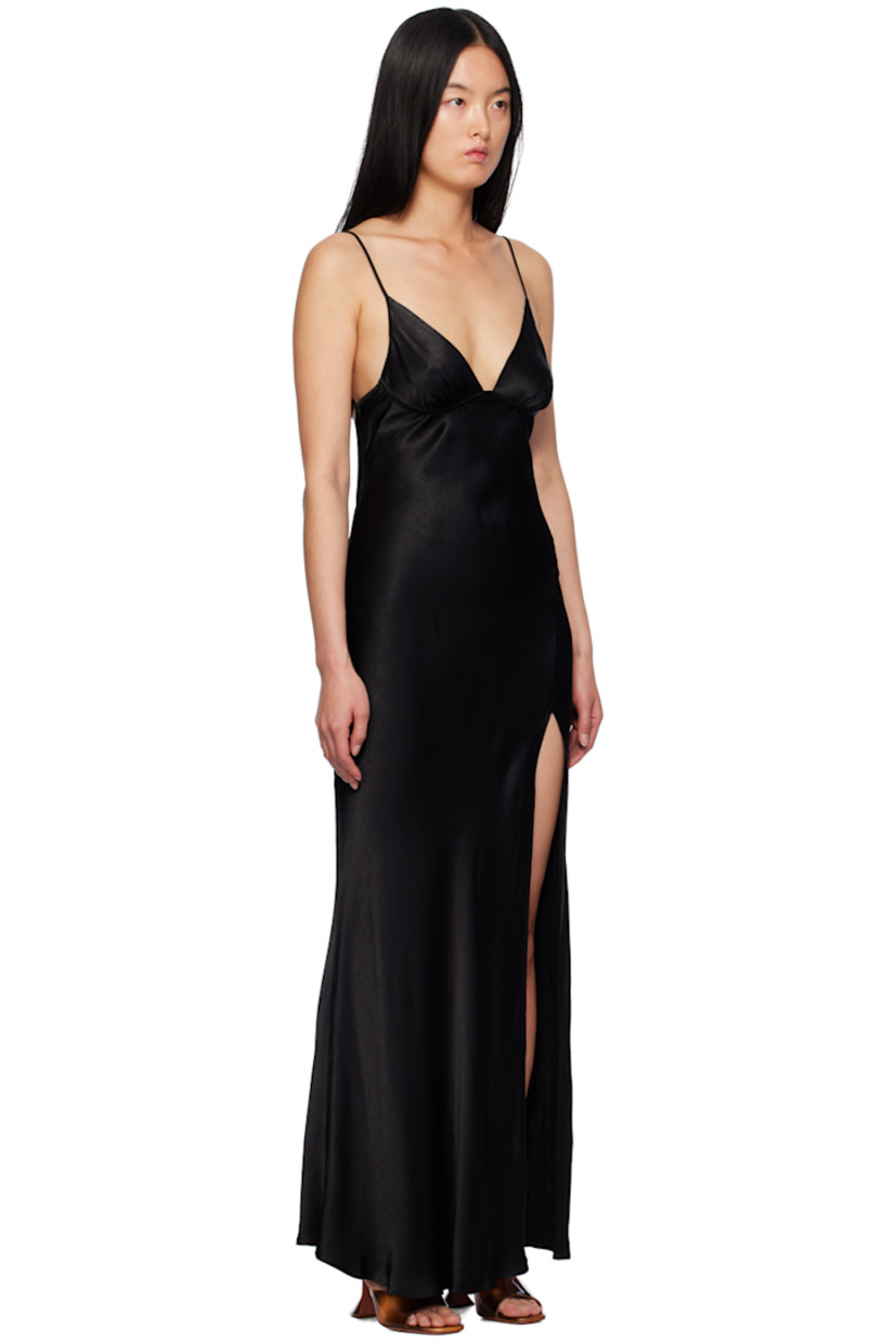 Bias-cut viscose crepe-back satin dress.

· Plunging V-neck
· Vent at side seam
· Adjustable spaghetti straps
· Self-tie fastening at low back

Supplier color: Black