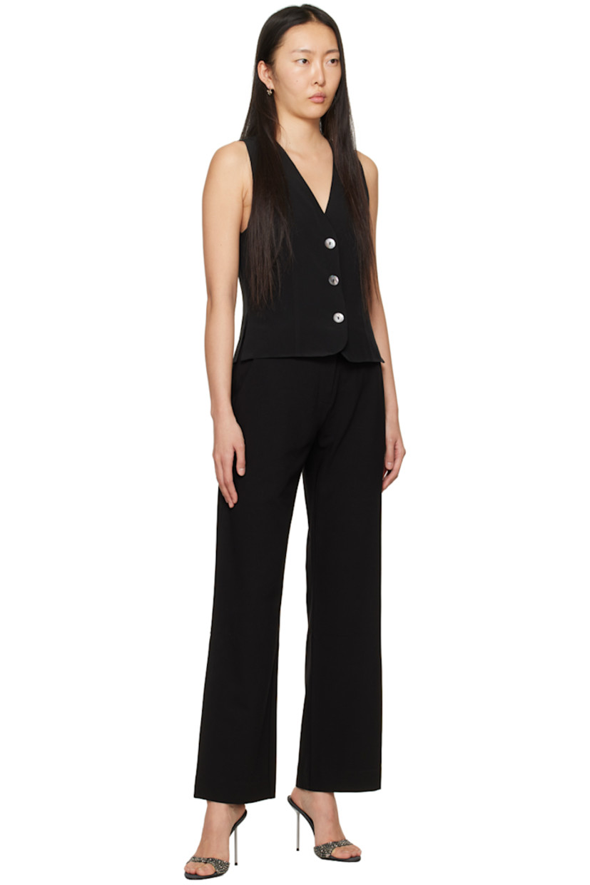 Silk crepe vest. 

· Paneled construction
· V-neck
· Button closure 
· Vented side seams
· Shell hardware

Supplier color: Black