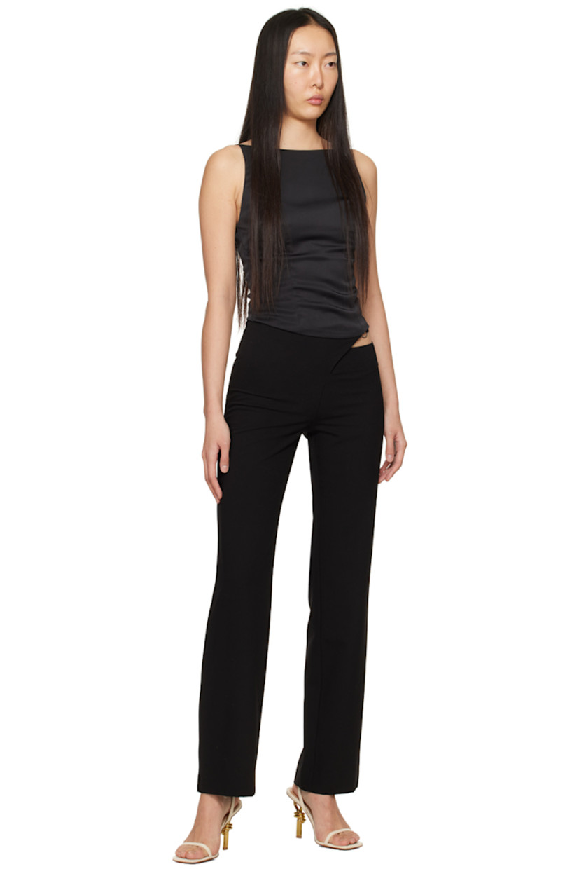 Recycled polyester-blend satin tank top. 

· Boat neck
· Darts at front 
· Zip closure and ruching at side seam
· Fixed shoulder straps
· Fully lined

Supplier color: Black