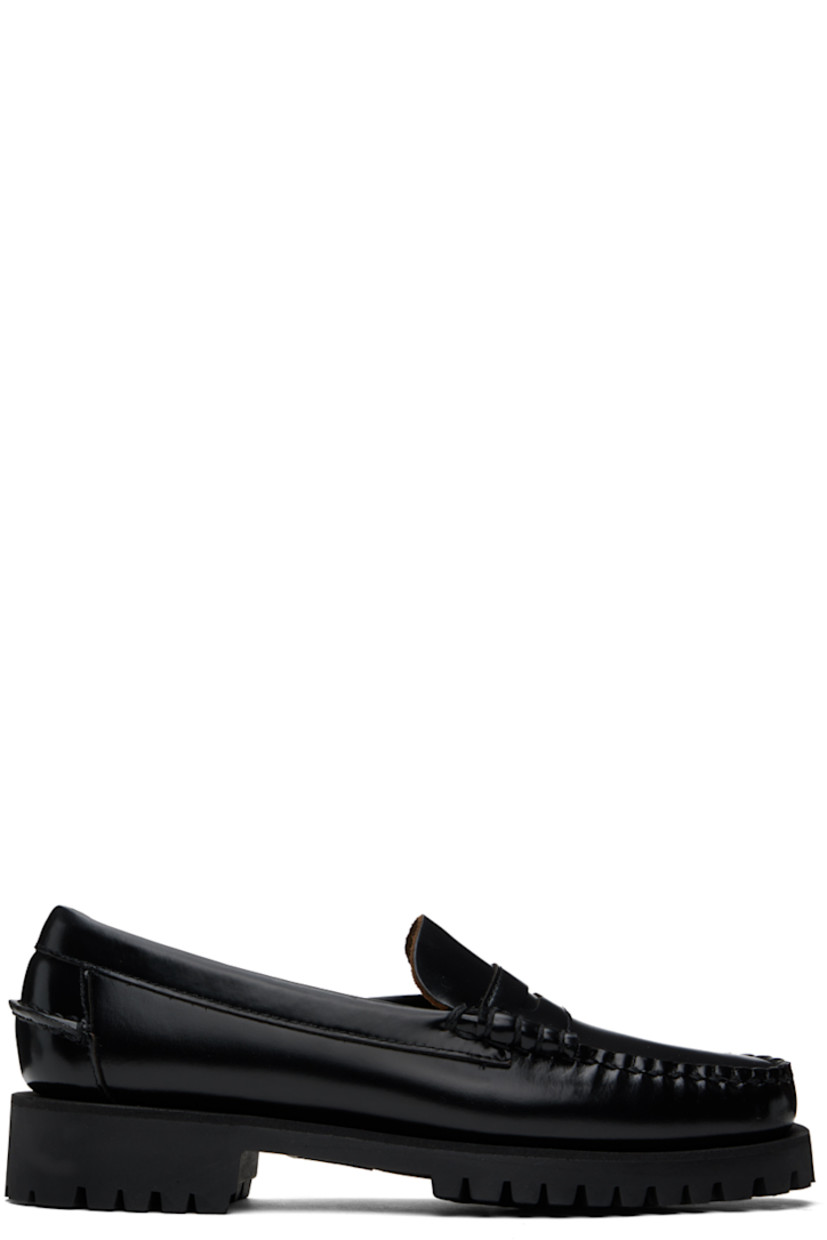 Handcrafted polished leather loafers in black.

· Moc toe
· Strap with cutout at vamp
· Suede lining
· Molded leather footbed
· Treaded rubber sole
· Heel: H1"

Part of the Citysides collection. 

Supplier color: Black