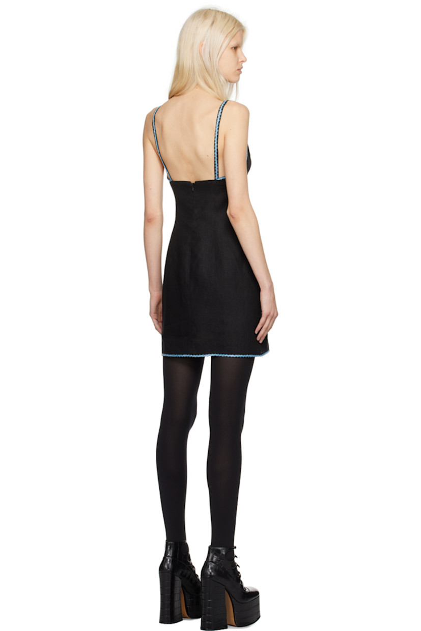 Linen hopsack dress. Floral pattern embroidered, metallic thread detailing, and scalloped trim throughout.

· Wrap construction
· Scoop neck
· Slit at front hem
· Zip closure at back
· Full sateen lining

Supplier color: Black multi