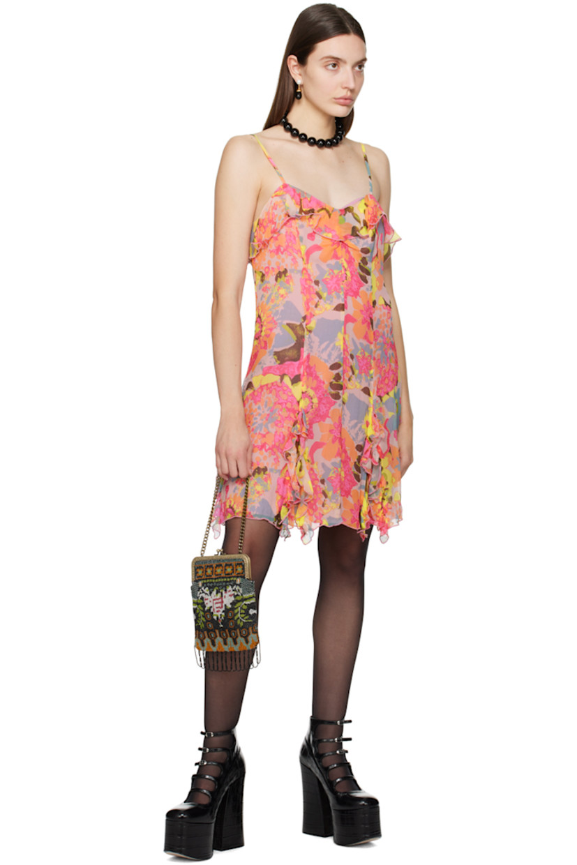 Crinkled polyester chiffon dress. Ruffled detailing and floral pattern printed throughout. 

· Paneled construction
· Sweetheart neck
· Adjustable spaghetti straps
· Concealed zip closure at back
· Full plain-woven lining

Supplier color: Magenta multi